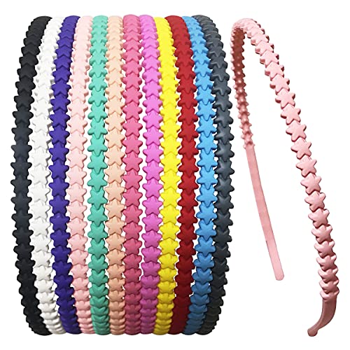 Yazon 12-Pack Colorful Star Plastic Headbands for Girls and Women, Non-Slip Hair Accessories