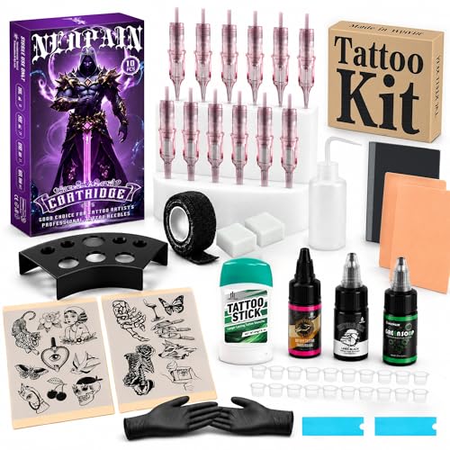 Multicolor Tattoo Practice Kit for Beginners with Skin, Needles, and Supplies