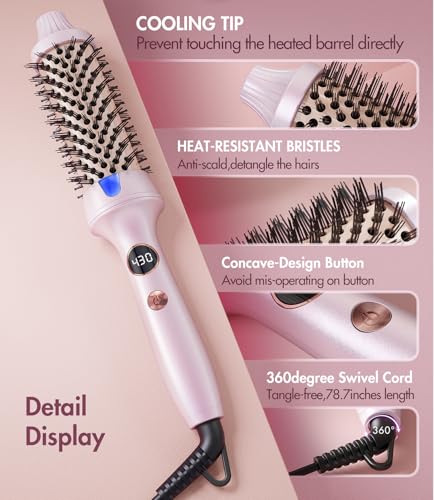 Desalo 1.5 Inch Thermal Hair Brush - Light Pink Heated Round Brush for Blowout & Curls