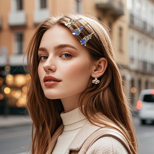 Beavorty 9 Pcs Gold Moon & Star Rhinestone Hair Clips Blue Variation Pack of 1