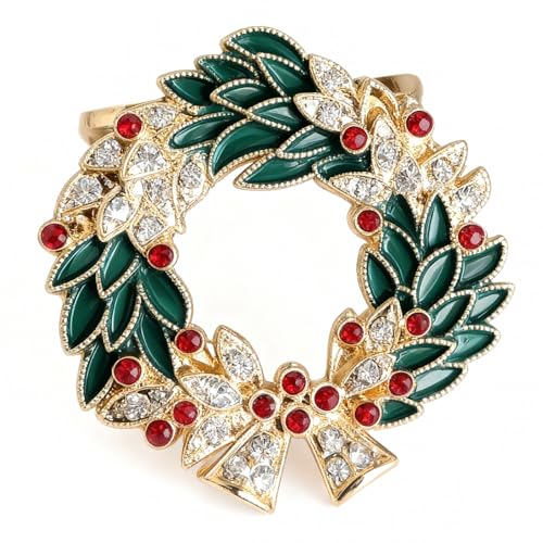 Christmas Wreath Napkin Rings Set of 8 - Gold Alloy & Enamel