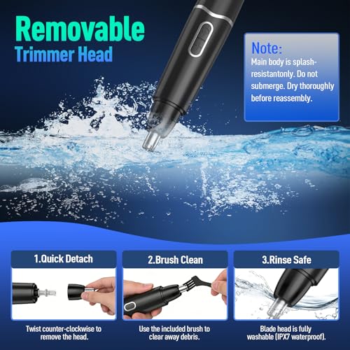Men Women Nose & Ear Hair Trimmer with LED Display, USB Rechargeable, Waterproof