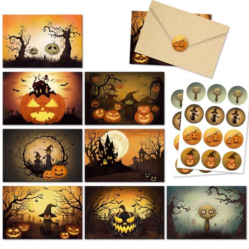Vintage Halloween Greeting Cards Set - 24 Pack with Envelopes