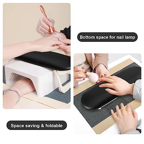Diesisa Foldable Black PU Leather Nail Arm Rest for Manicures and Nail Tech