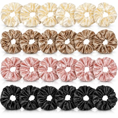 24 Pack Satin Hair Scrunchies for Women - Classic Colors, 2.36"