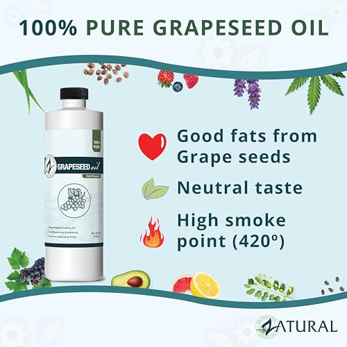 Zatural 16 Fl Oz Cold Pressed Grape Seed Oil - High Smoke Point & Natural Skincare