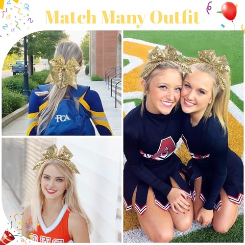 Gold Glitter Cheer Hair Bows for Girls - 10 PCS Sequin Bow Set