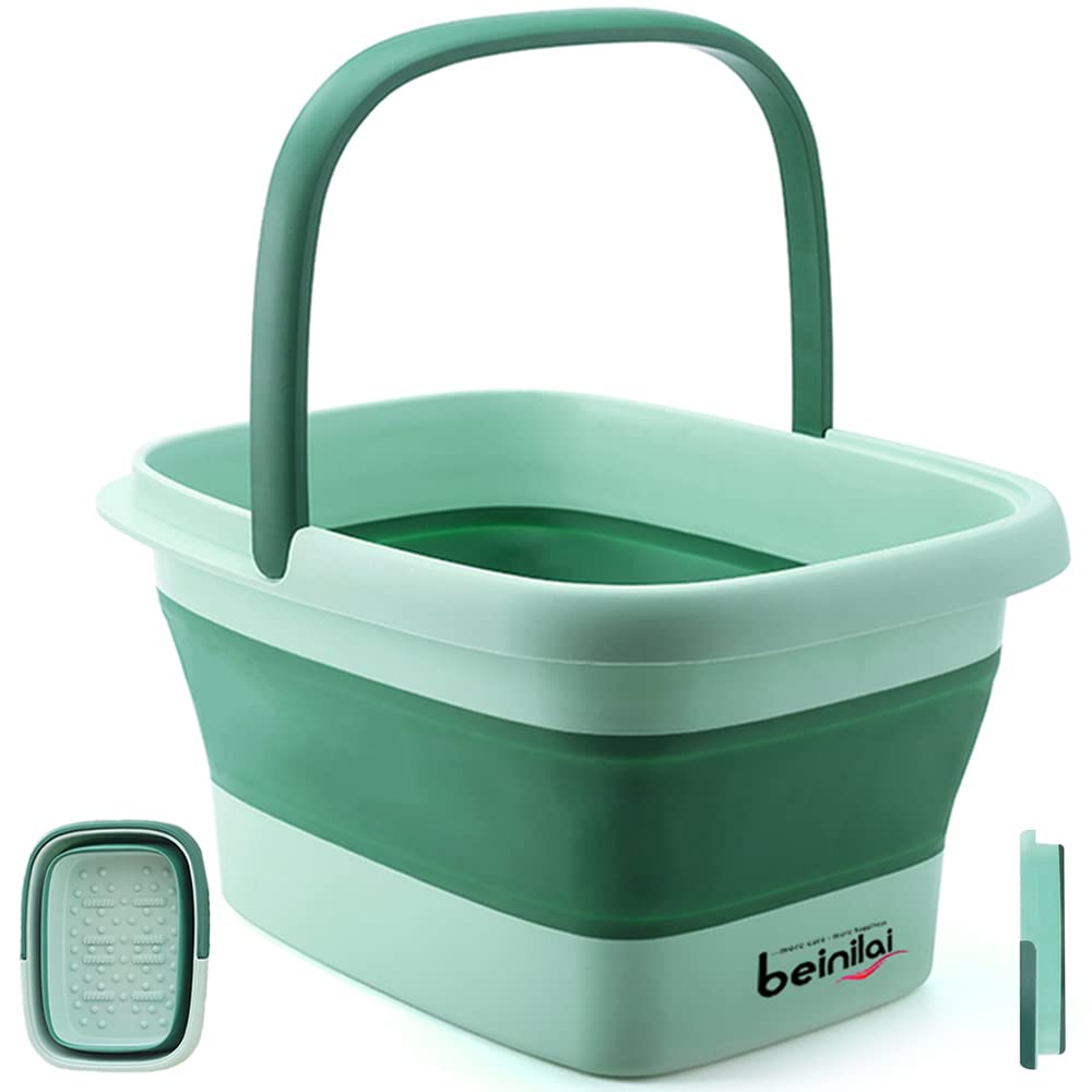 Collapsible Foot Bath Basin - Soaking Tub with Handles & Acupoint Massage | Foldable Plastic Bucket - Gray