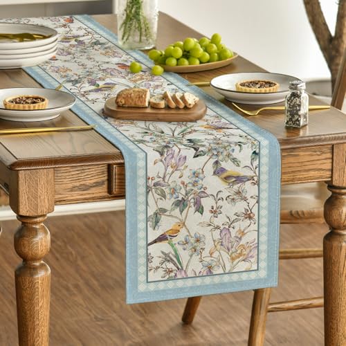 Artoid Mode Blue Floral Table Runner 13x90 Inch for Dining