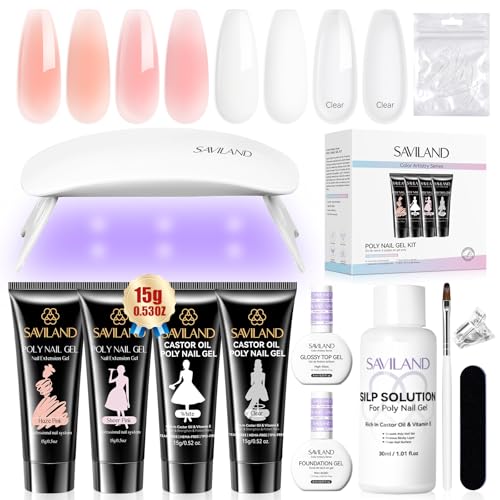 SAVILAND Hema-Free Poly Gel Nail Starter Kit with UV Lamp & 4 Colors