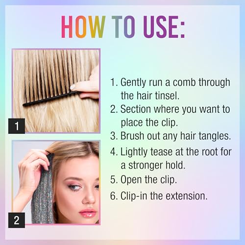 Punky Mane Silver Lining 13-Inch Glitter Fairy Hair Extensions, Clip-In, Heat-Resistant, 6 Pieces
