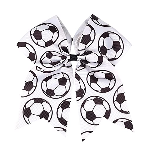 LDDCX White Soccer Hair Bows for Girls - Sport Ponytail Holders & Bows, 2 Pack
