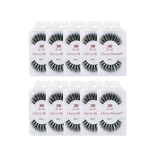 Cherry Blossom 3D Silk Eyelashes #911 Glam - 10 Pack Reusable Faux Mink