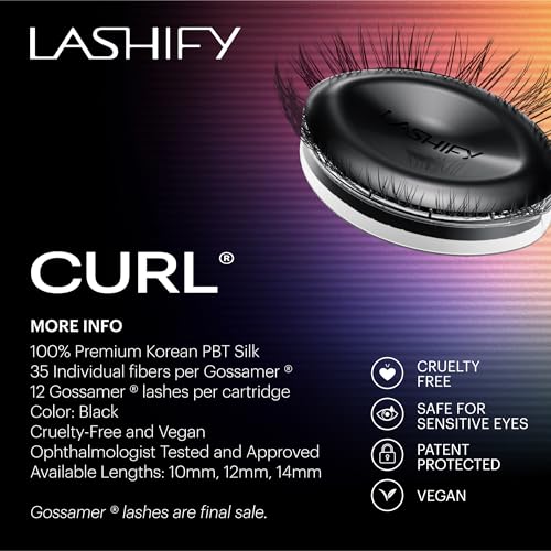 Lashify Curl 12mm Gossamer Eyelash Extensions - Black, Natural Look