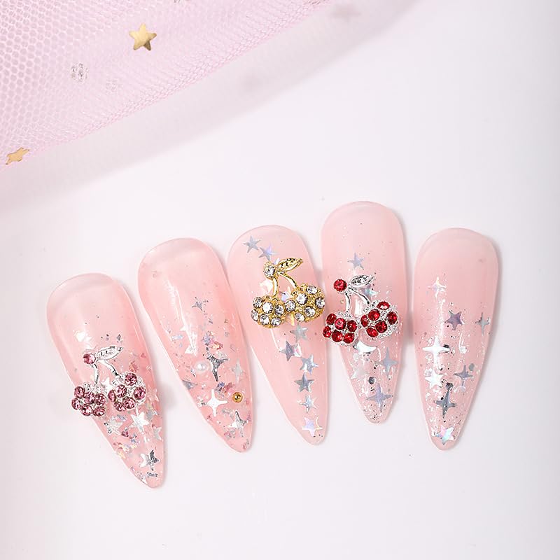 Cublive 24PCS Y2K Nail Charms with Rhinestones - Heart, Butterfly & Cherry