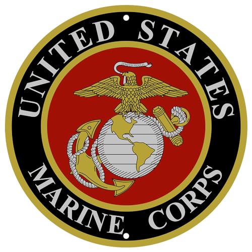 United States Marines Logo Metal Wall Sign - 12 Inch Round Decor