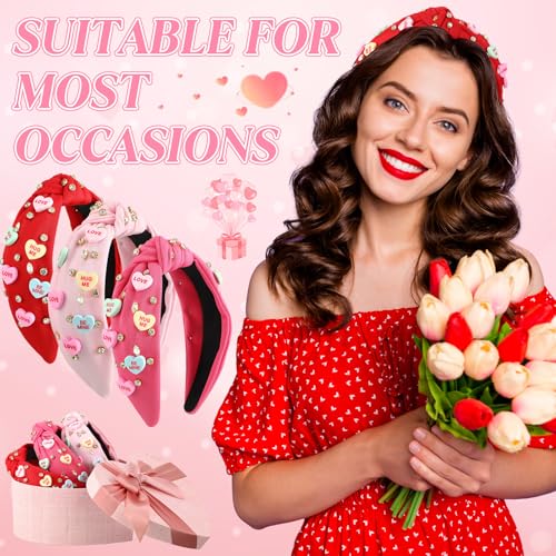 Daifunli 3-Pack Valentine's Day Heart Headbands for Women, Pink, Red & Rose Red