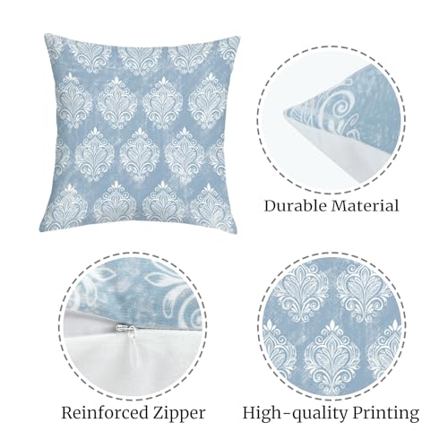 Vintage Blue Floral Throw Pillow Cushion Covers - Set of 4, 18x18
