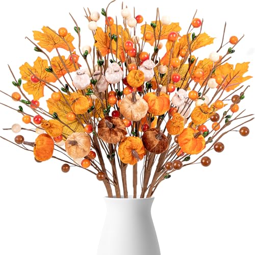 8Pcs Fall Artificial Flower Pumpkin Picks - Autumn Table Decor