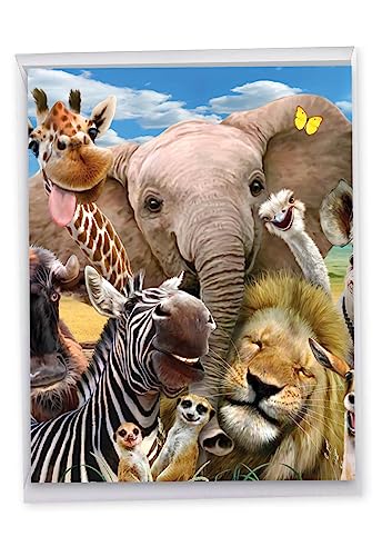 NobleWorks Jumbo Birthday Card - Funny Animal Group Selfie