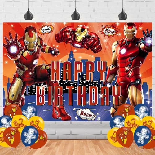 Iron Hero Birthday Backdrop Banner - 5x3ft Party Decoration