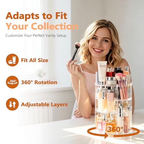 DOZZZ 7-Layer Large Capacity Rotating Makeup Organizer - Acrylic Cosmetic Storage Case