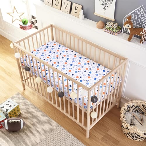 UOMNY Sports Fitted Crib Sheet for Boys - Basketball & Football Print