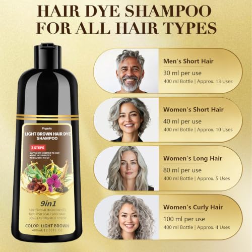 Prypvix Light Brown Hair Dye Shampoo for 100% Gray Coverage, Natural Color & Nourishing Botanicals