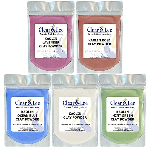 ClearLee Kaolin Clay Powder Sample Pack - 5 Colors for DIY Masks