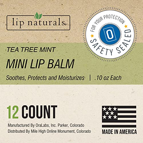 Lip Naturals Mini Tea Tree Balm SPF 15 - USA Made with Coconut & Peppermint (12-count)