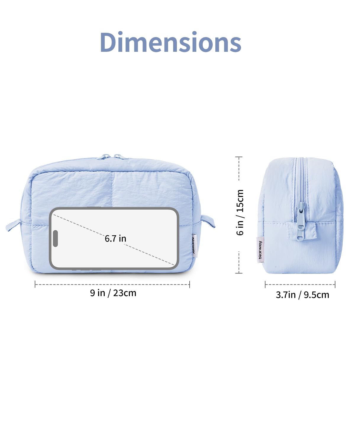 Narwey Puffy Makeup Bag for Travel Women Girl, Quilted Makeup Bag Cosmetic Bag, Cute Puffer Make Up Organizer Bags, Travel Toiletry Bag Toiletries (Blue)