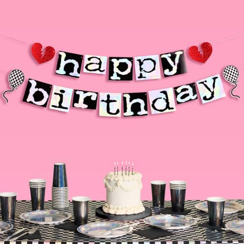 Iridescent Emo Birthday Banner | Goth Party Decor with Hearts