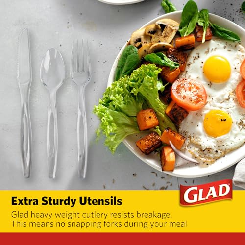Glad Clear Disposable Plastic Cutlery Set - 120 Count Heavy Duty Utensils