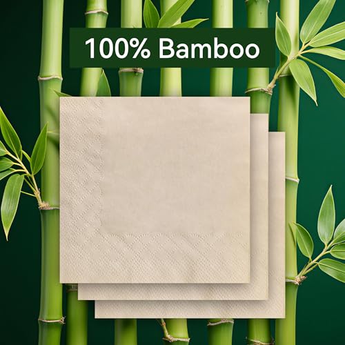 MORGIANA 200-Pack Bamboo Cocktail Napkins - 5x5 Inch Compostable