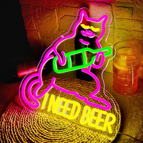 I Need Beer Neon Sign - Dimmable LED Wall Decor for Bars & Pubs