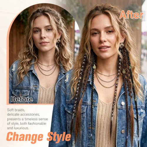 BOGSEA 2PCS Clip-In Braided Hair Extensions Brown to Blonde 16 Inch Boho Dreadlock