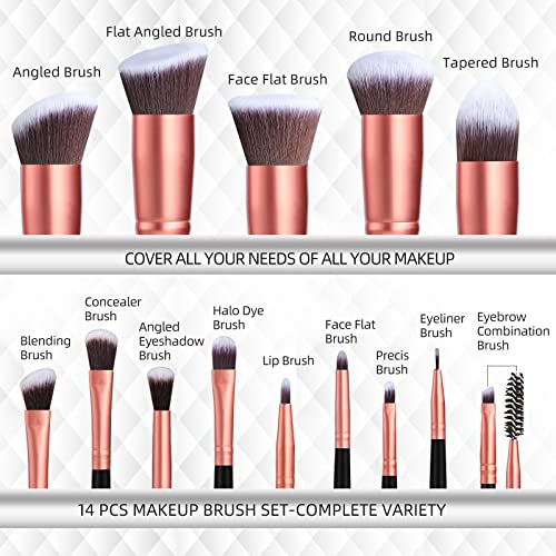 BS-MALL 14-Piece Premium Makeup Brush Set with Case - Rose Gold