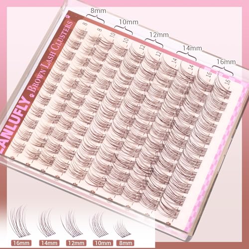ZANLUFLY Natural Brown Lash Clusters Kit A-Natural Brown — 8-16mm DIY Eyelash Extensions with Bond, Seal, Tweezers