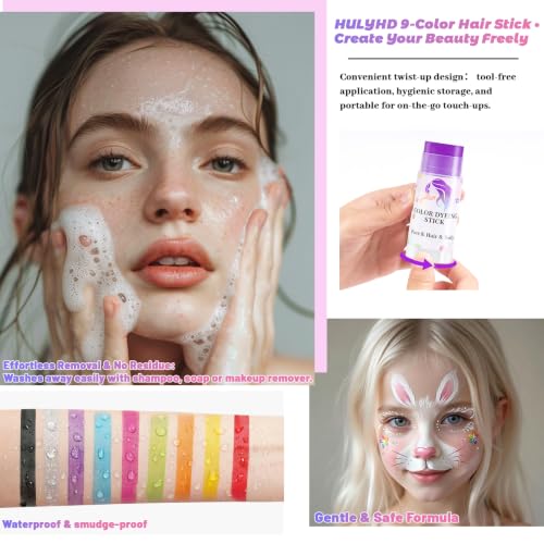 Temporary Hair Color Sticks - 4PCS Waterproof Chalks (Red, Blue, Green, Purple)