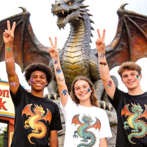 Dragon Temporary Tattoos for Parties - 144 Pieces, 20 Sheets, Kids & Adults