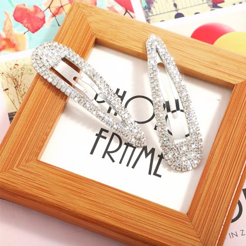 WLLHYF Silver Rhinestone Hair Clips 2Pcs Bling Crystal French Barrettes for Women & Girls