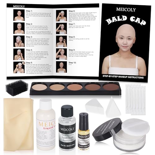 MEICOLY Bald Cap Kit for Halloween & Cosplay - 10PCS SFX Makeup Set