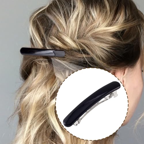 VARMDUKKE Black Oval French Hair Barrettes - Small, Non-Slip Hair Clips for Women, 2.48 Inch