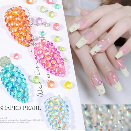 6 Colors Aurora Mermaid Beads Nail Charms - 3D Bubble Nail Gems for Nail Art & DIY Crafts