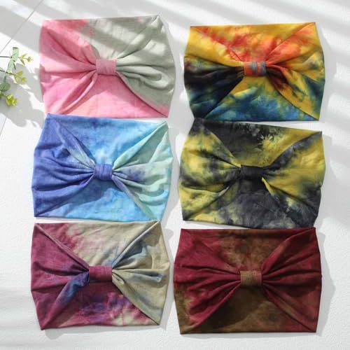 Stylish Tie Dye Knotted Turban Headbands - 6 Pcs Non-Slip Hairbands