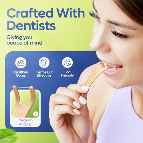 SmartLifeco Eco-Friendly Angled Dental Floss Picks - Mint, 200 Count