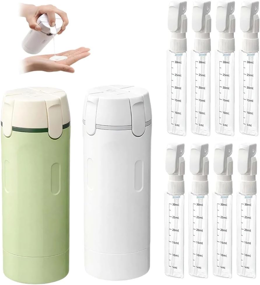 4-in-1 Travel Dispenser Set - Leak Proof 30ML Toiletry Bottles | Portable Shampoo, Lotion, Conditioner Containers (Green)