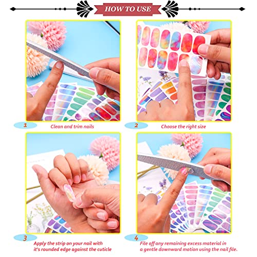 JERCLITY 12 Sheets Luminous Full Wrap Nail Polish Strips & Nail File Kit