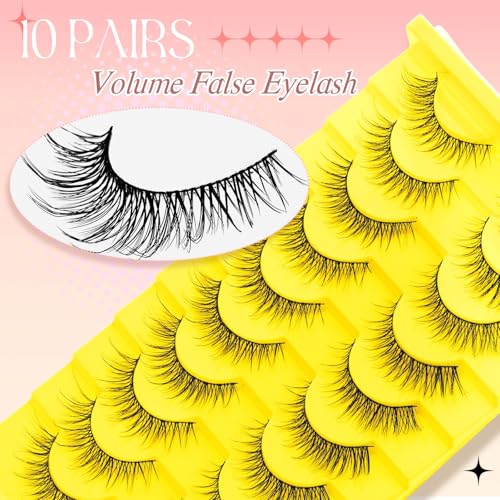FADLASH Cat Eye Wispy False Eyelashes - 10 Pairs D Curl