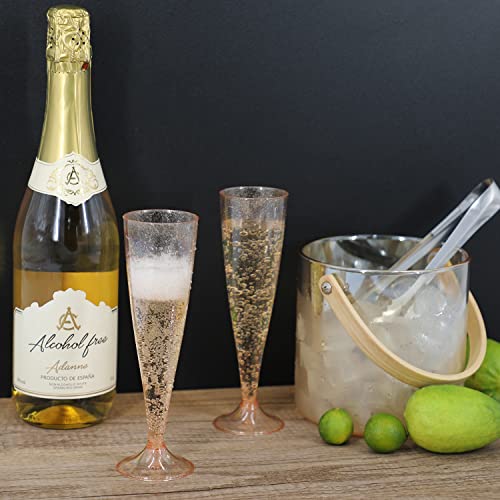 Homy Feel 30 Pack Rose Gold Glitter Champagne Flutes - 5OZ Disposable Wine Glasses for Parties & Events
